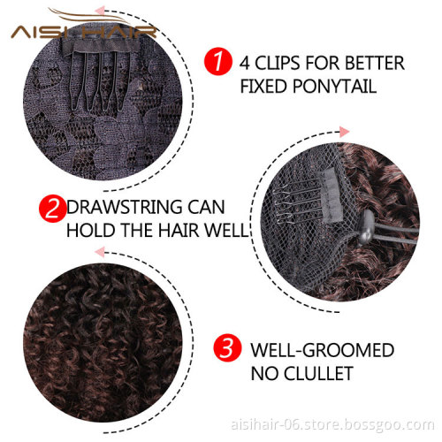 Aisi Hair Synthetic Afro Kinky Curly Ponytails Clip In Hair Extensions Drawstring Puff Afro Ponytails For Black Women